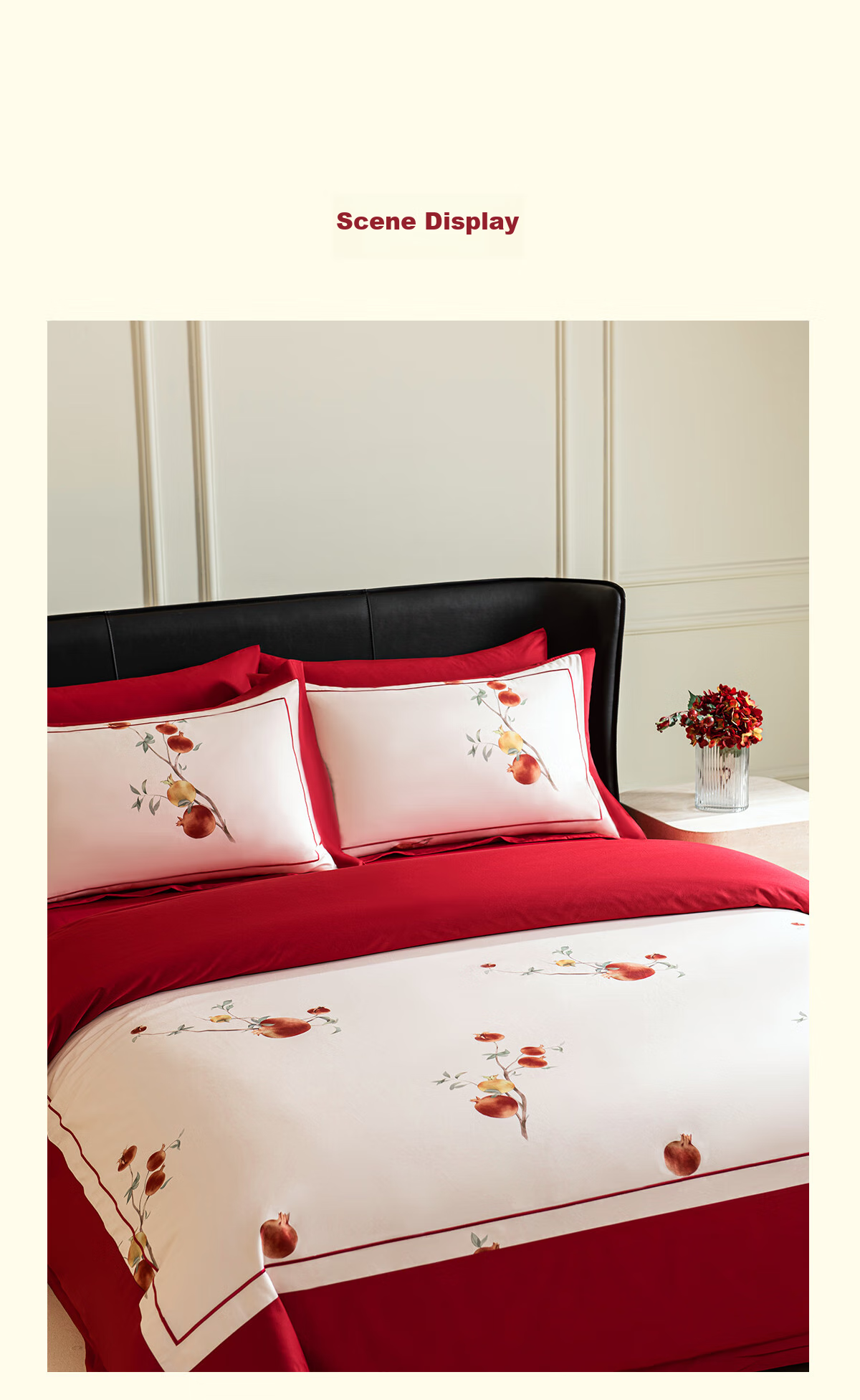 MIDO HOUSE Mingdu 100% Cotton Wedding Bedding Set, Pure Cotton Red Bed Sheet And Duvet Cover, 200X230cm, Pomegranate Flower Patter 8