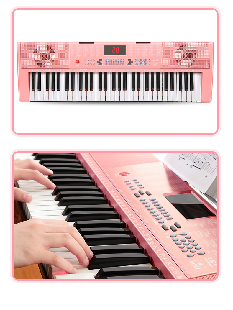 Meirkergr MK-288 Pink Basic Version + Stand, 61-Key Multifunctional Teaching Electronic Keyboard, Children's Beginner Musical Instrument, Connects Microphone, Headphones, Mobile Phone, Pad with Stand 11
