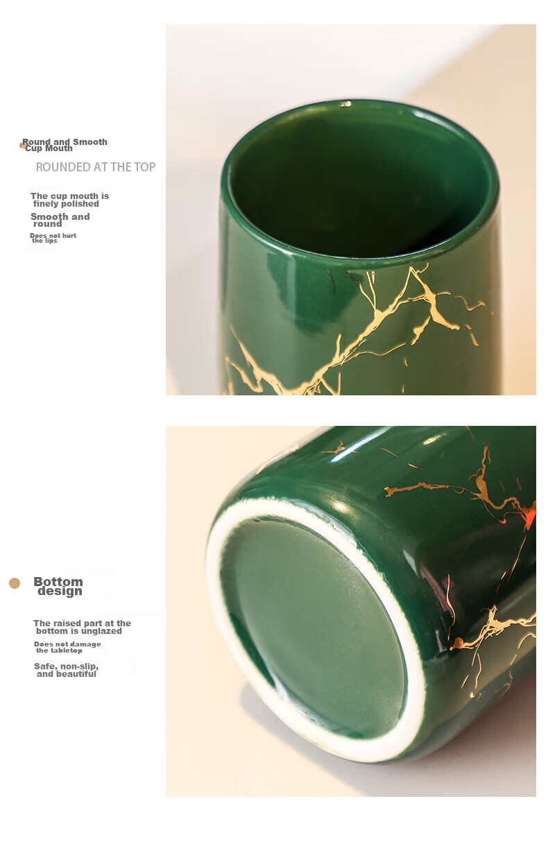 Fanyejia 3-Piece Marble Gold Pattern Bathroom Cup Set for Guesthouse And Home Use, Ceramic Mouthwash Cups for Couples, High-End Set 11