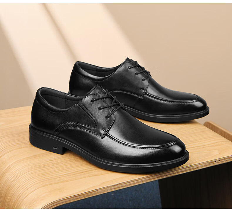 HLA Men's Leather Shoes, Top Grain Cowhide, Lace-Up Formal Business Casual Shoes for Men, T269 Black Size 44 13