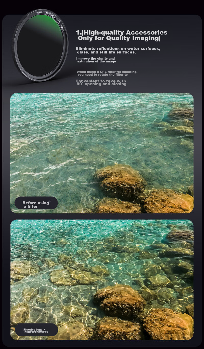SmallRig 4215 Adjustable ND2-32 Circular CPL Polarizing Filter, 52mm Starry Black Soft Magnetic, MagEase for Apple And Android Phone Filters 5