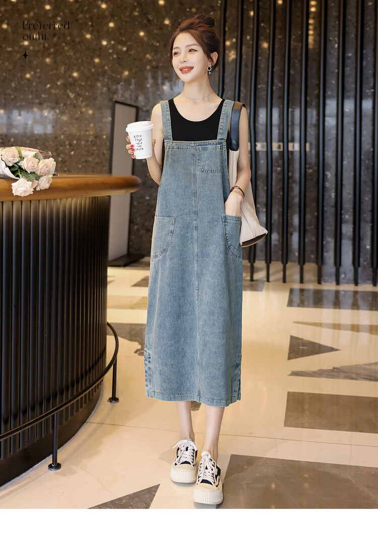 Cypress Denim Suspender Dress 2026 Spring New College Style Loose Mid-Length Dress 1