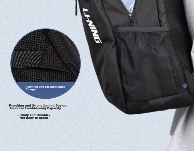 Li-Ning Backpack, High School Student Backpack, Unisex Shoulder Bag, Middle School Laptop Bag, Outdoor Travel Bag, Large Capacity Hiking Backpack, Black 18