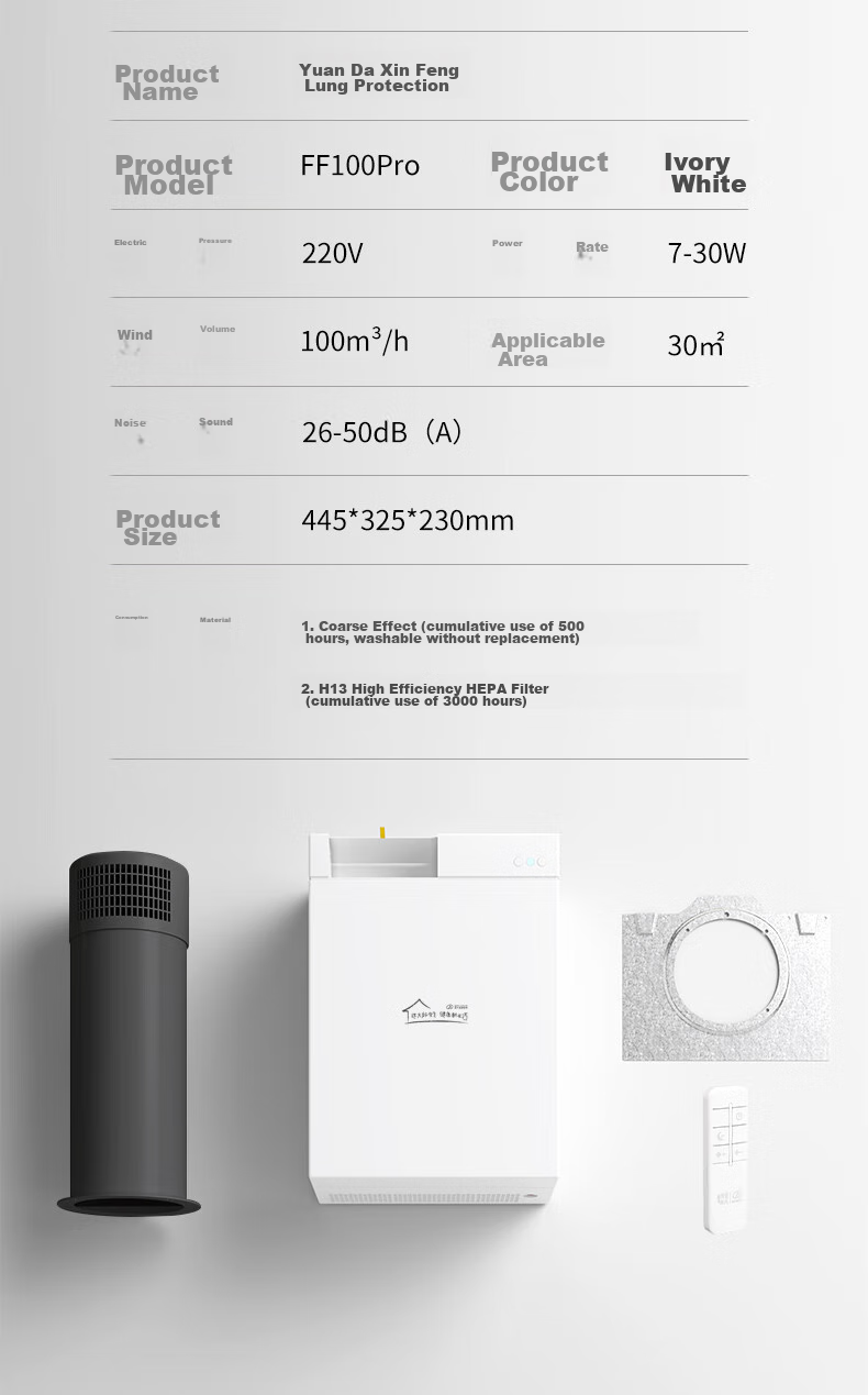 BROAD New Air System Wall-Mounted Fresh Air Machine for Home Use, Bidirectional Ventilation And Air Exchange with Full Heat Recovery, Removes Smog And Formaldehyde, Air Purification Companion to Air Conditioner FF100-Pro 15