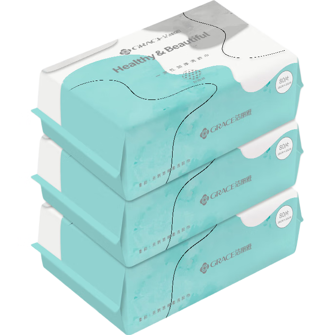 Grace Disposable Facial Cleansing Wipes for Home And Travel, Pearl Texture, 3 Packs, 20*15cm, 80 Sheets/pack
