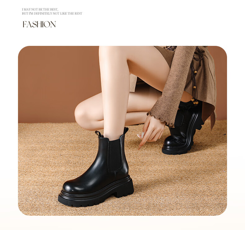 DAPHNE Martin Boots for Women, Autumn Season Boots, Slim Cigarette Boots with Thick Soles, British Style Chelsea Boots, Black, Size 36 2