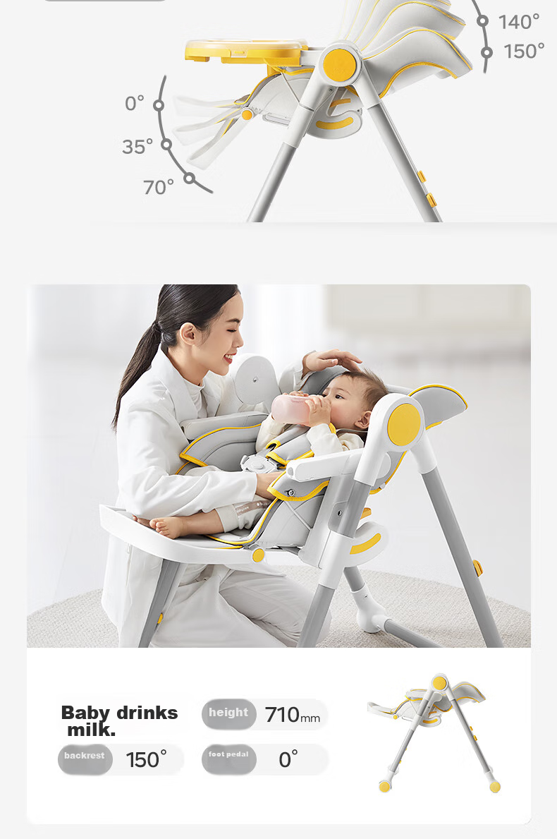 Babycare Multifunctional Baby High Chair with One-Button Folding And Storage, Suitable for Infants 6 Months And Above, Seasonal Gray 7