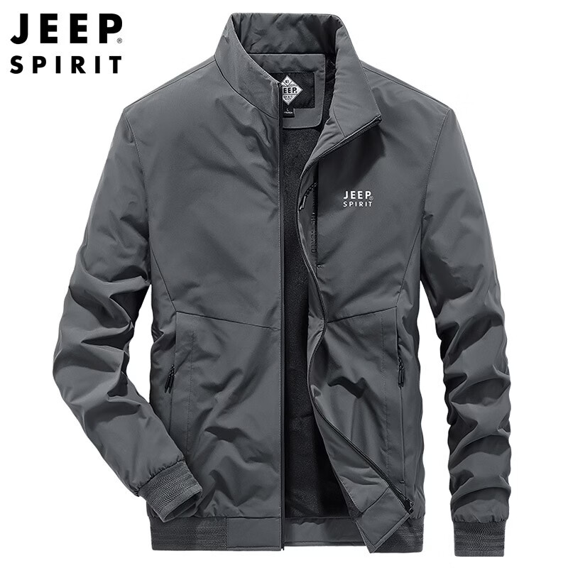 JEEP SPIRIT Men's Jacket, Spring And Autumn Casual Stand-Collar Outerwear, Dark Gray, XL