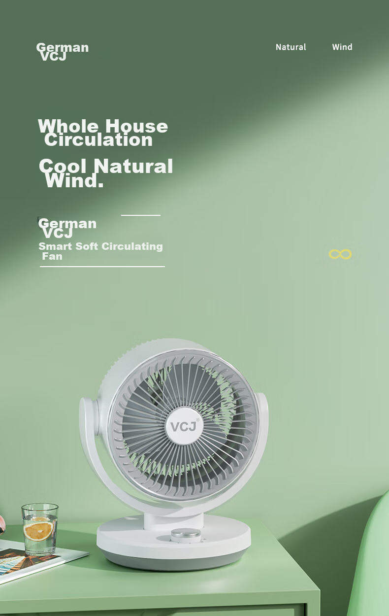 VCJ [German Brand] Air Circulation Fan, Electric Fan for Home Use, Desktop Fan, Energy-Saving, Quiet Operation, Mechanical Knob, Oscillating Head, 3m Cord, DQ212R 1