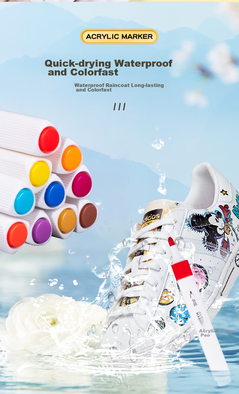 TRUECOLOR ZC639-60 Single-Head Water-Based Acrylic Marker, PP Box Packaging, Waterproof Quick-Drying, for Children And Students, Hand-Drawn Graffiti Painting, Watercolor Pen, Colored Drawing Brush 7