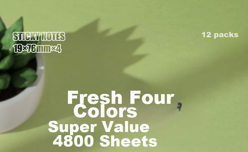Deli 4800 Large Capacity 4-Color Striped Sticky Notes, 76*19mm, Memo Pads/Note Pads/Self-Adhesive Message Books P066307 2
