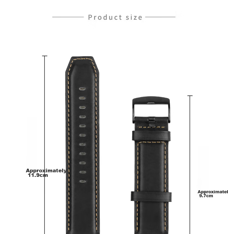 ESCASE Compatible with Vivo/iQOO WATCH GT Watch Strap, Genuine Leather Replacement Wristband, Classic Cowhide Smartwatch Band, Black 14