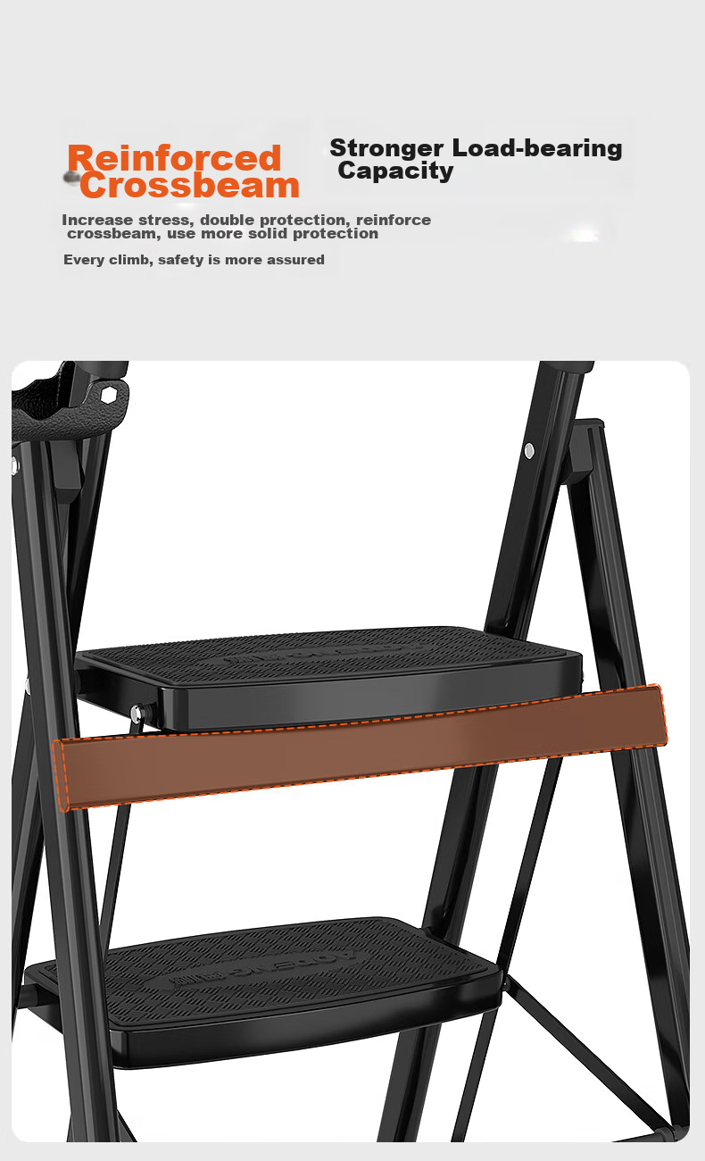 AOPENG Folding Ladder for Home Use, Four Steps Thickened Carbon Steel Wide Tread A-Frame Ladder Engineering Single-Sided Handrail Ladder 1264ST 11
