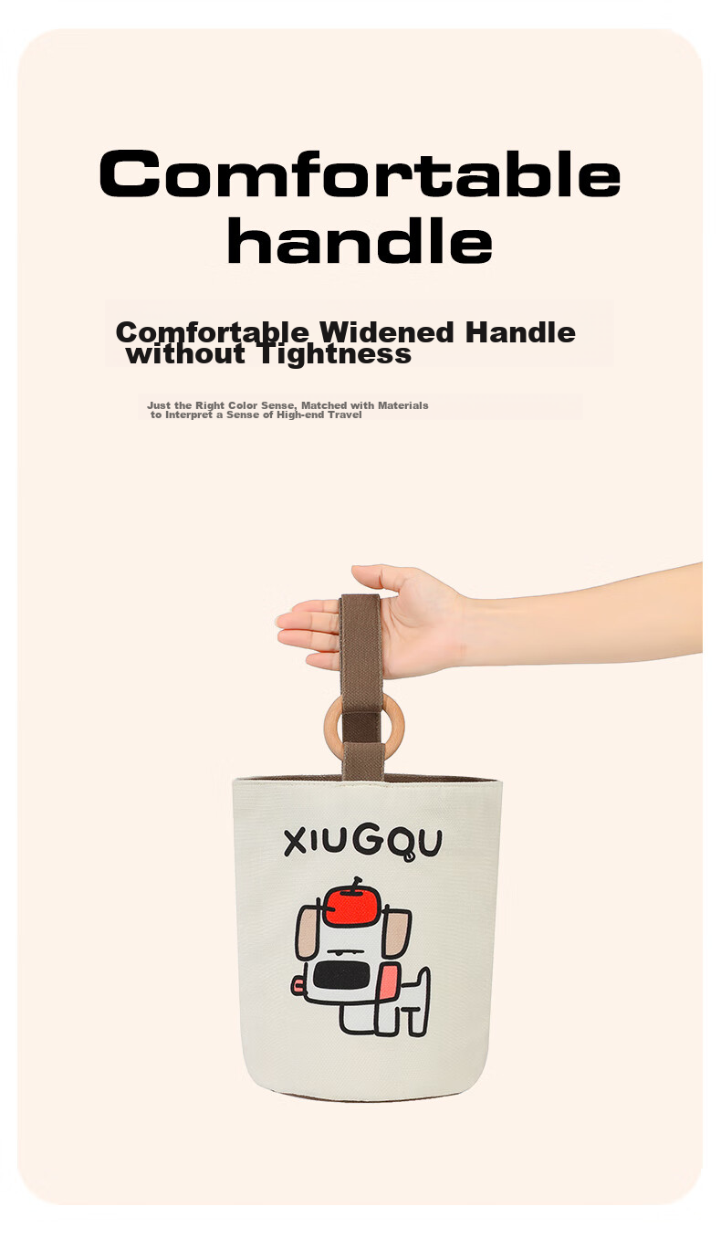 Siwangongli Canvas Bag, Wooden Handle Bucket Bag, College Student Handbag, Casual Niche Gift, Leisure Bag, Commuter Bag 4