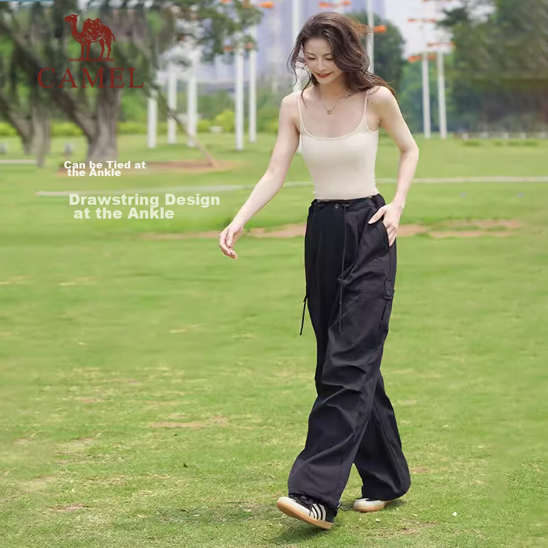 CAMEL [Wang Junkai's Choice] Outdoor Quick-Dry Pants for Men And Women, Loose Wide-Leg Trousers, Cool Breathable Sports Joggers Cargo Pants