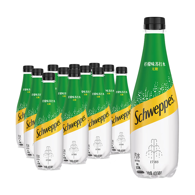可口可乐怡泉 可口可乐 Schweppes 无糖零卡 柠檬味 苏打水 400ml*12瓶 
