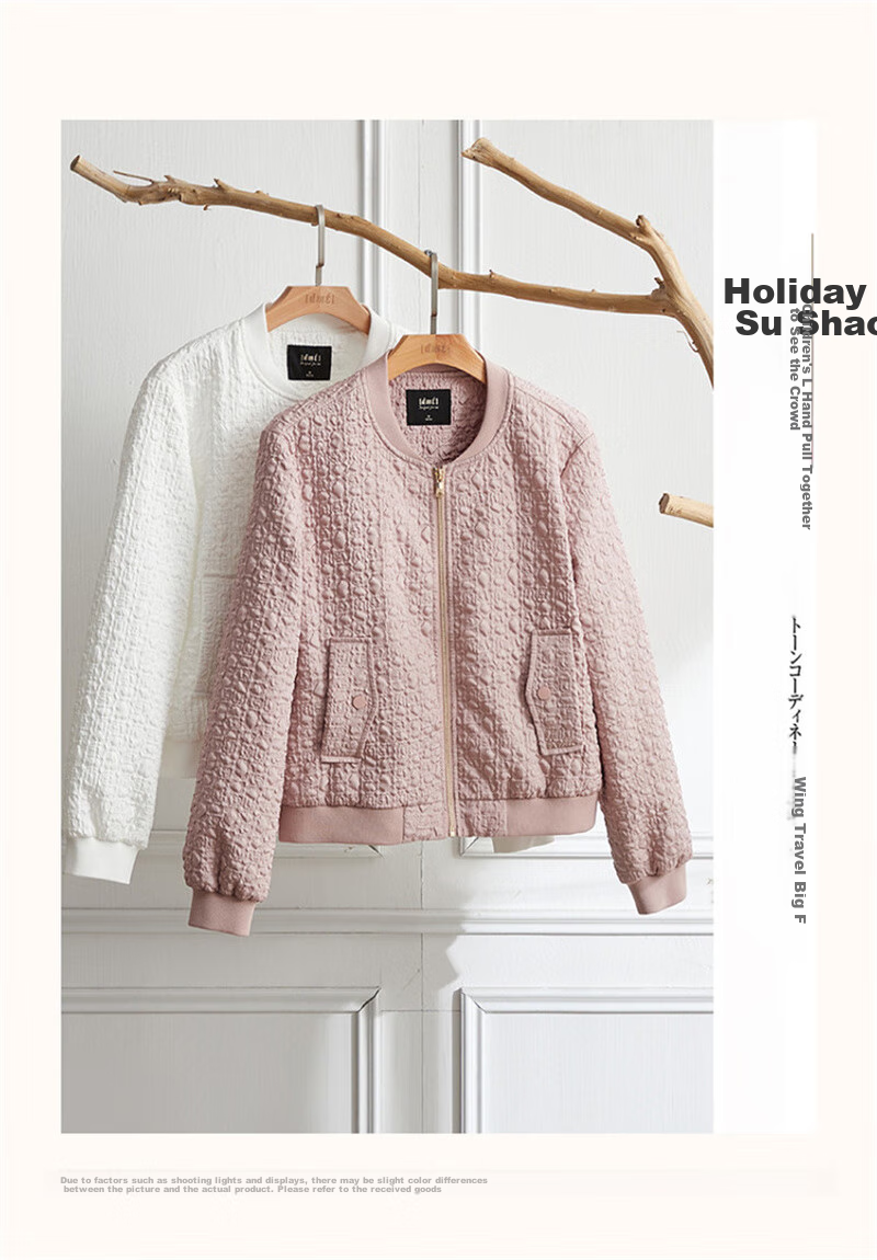 Dme [Outdoor New Fashion] Spring And Autumn Commuter Baseball Collar Lightweight Bubble Texture Stylish Versatile Jacket for Women, Short Style 16
