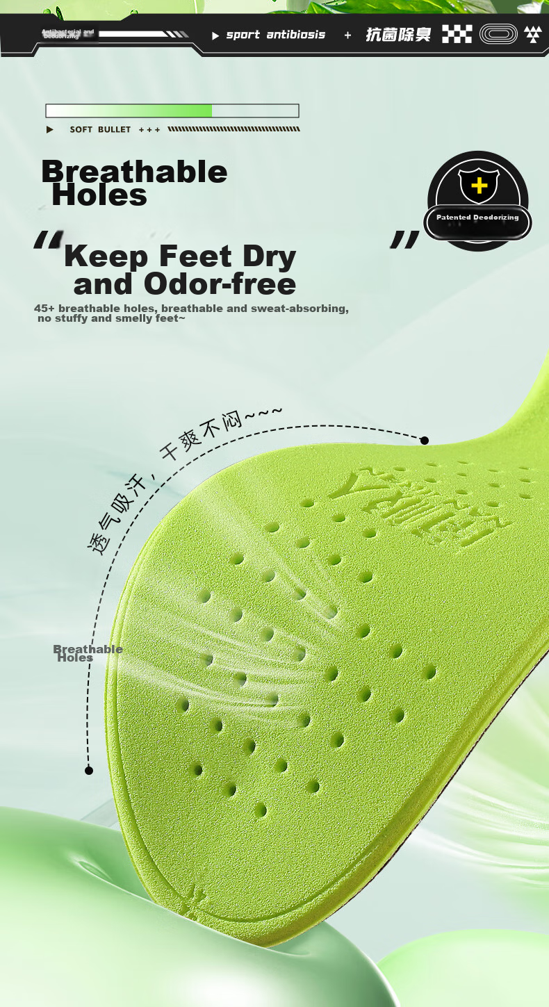 Nanjiren 2 Double Antibacterial Deodorizing Sports Insoles for Men And Women, Odor-Resistant Breathable Non-Stuffy Sweat-Absorbing Shock-Absorbing Soft Cushioning Long-Standing Comfortable Size 40 11