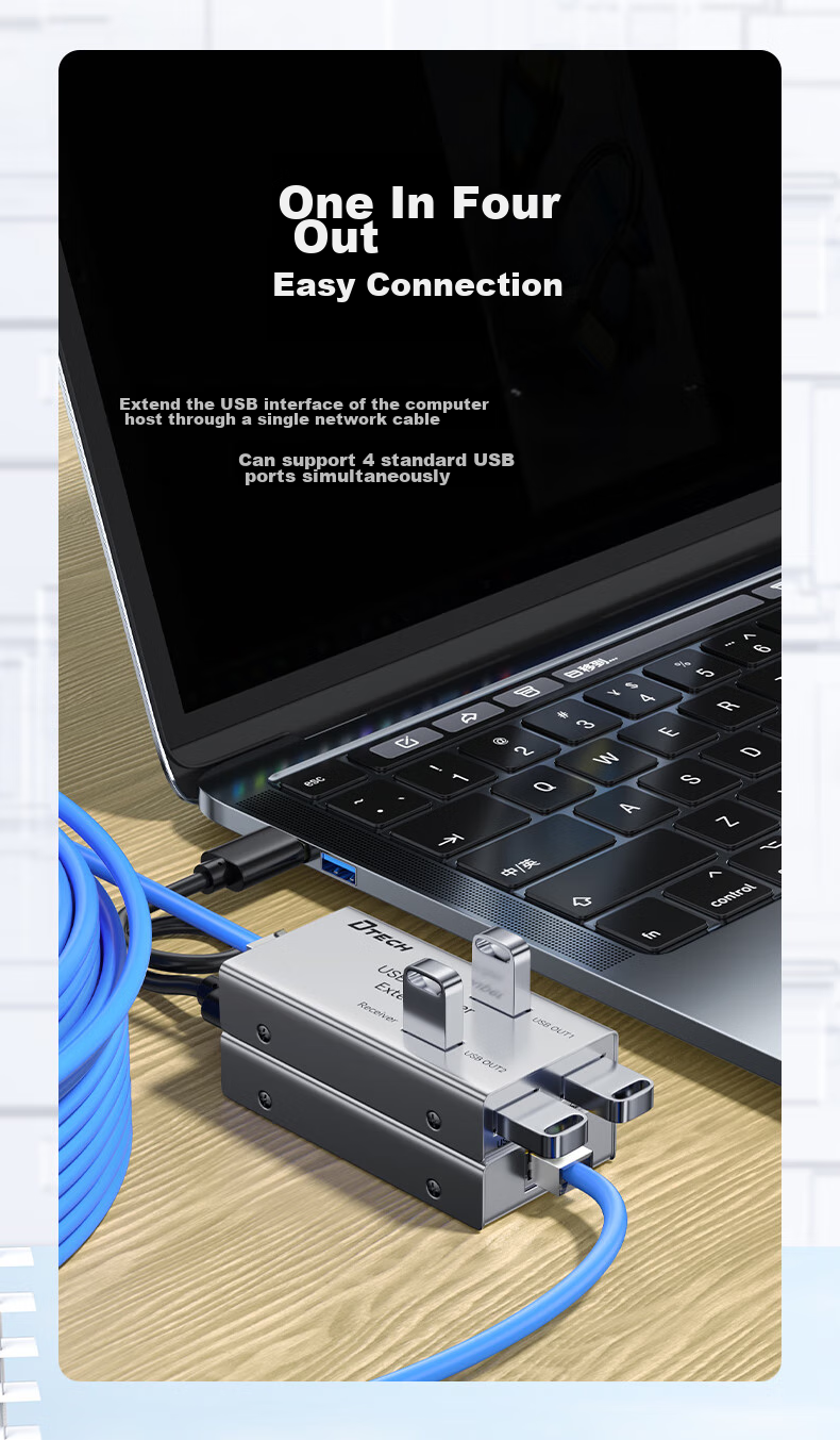 DTECH USB Network Cable Extender 50 Meters, USB 2.0 to RJ45 Ethernet Port Network Signal Amplifier And Extender with 4 Ports, DT-7014A 3