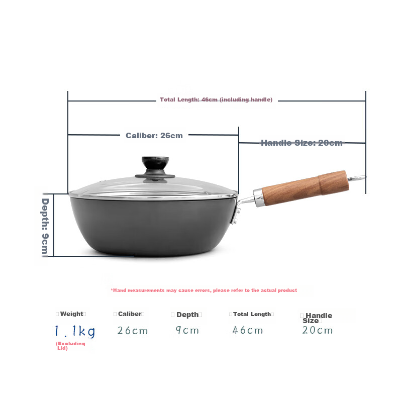 Dianjiang Non-Coated Deep Iron Wok, Flat Bottom Frying Pan, Small Iron Skillet for One Person, Baby Food Cooking Pot, 26cm