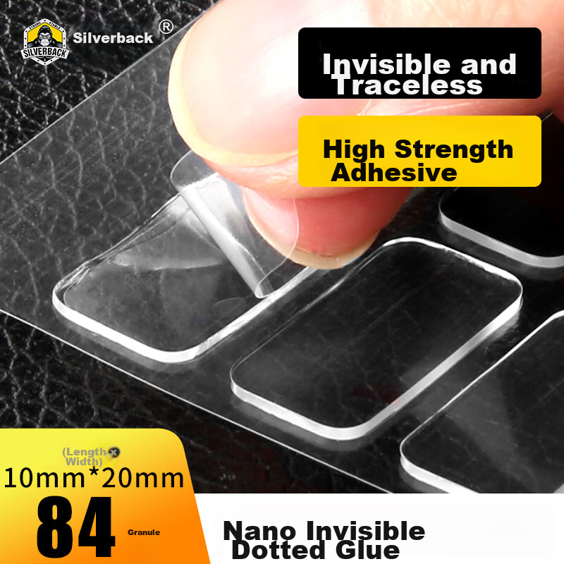 Yinbei Nano Dotted Adhesive, Non-Residue Anti-Slip Sticker, Double-Sided Tape, Strong Adhesive Patch for Figurine Fixation, 10*20mm (84 Pieces)