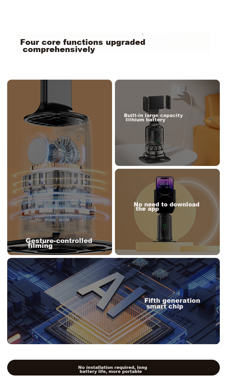 Shuotu [Selfie Gadget with 360-Degree Rotation And Automatic Multi-Function] Gimbal Follow-Up Device, Live Streaming Equipment Set, Facial Recognition, Intelligent Tracking, Gesture TikTok Shooting Equipment 5