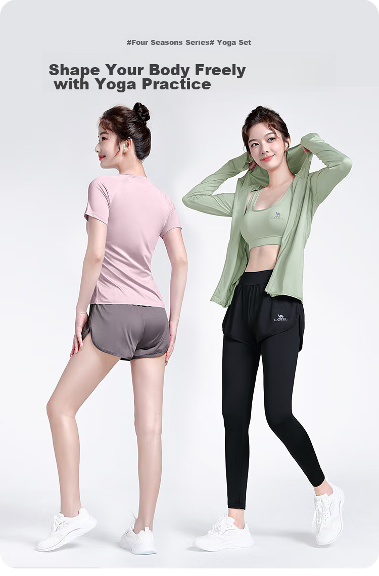 CAMEL Yoga Outfit Set for Women, Morning Run Outdoor Sportswear, Slim-Fit Breathable Fitness Wear, Five-Piece Set YK22255493 1