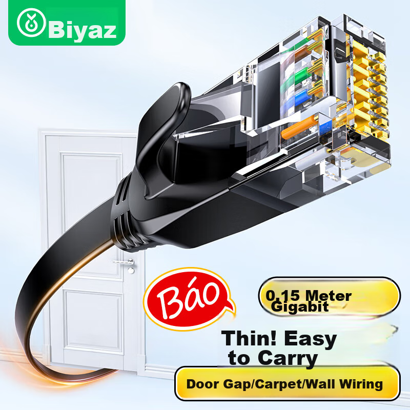 BIAZE Cat6 Flat Ethernet Cable, 0.15 Meter Ultra-Short, Gigabit Oxygen-Free Copper Network Cable, Computer Broadband Home Surveillance Network Connection Patch Cord