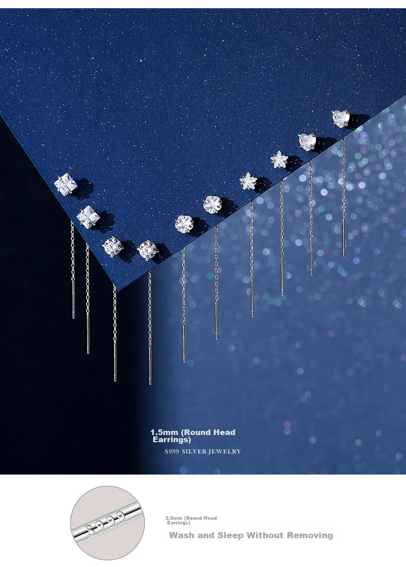Dijing Long Tassel Earrings for Women, 999 Silver Studs, Ear Piercing Jewelry, Birthday Gift, Valentine's Day Gift for Girlfriend 1