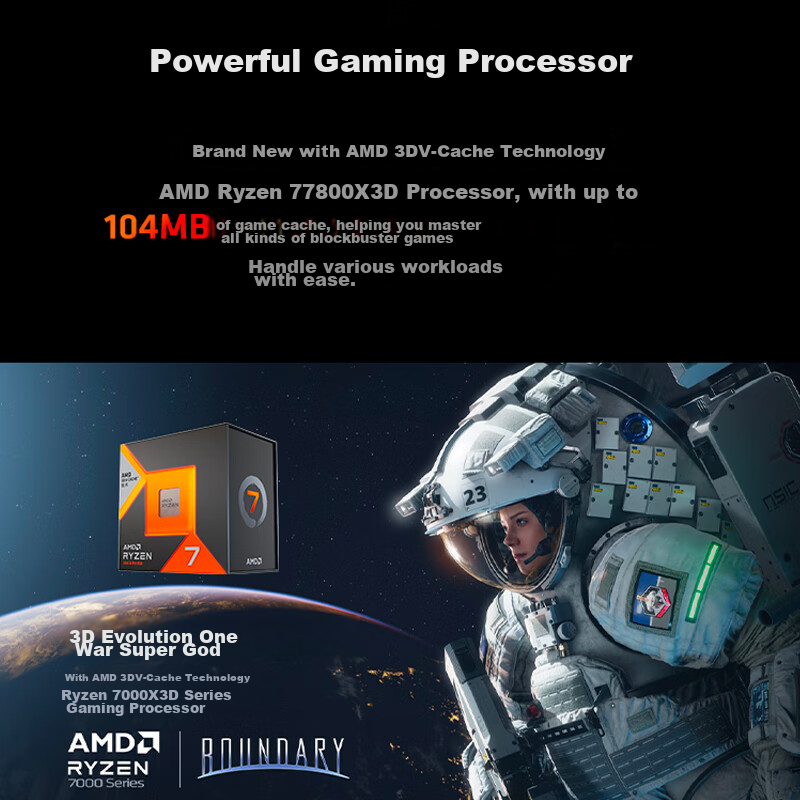AMD Ryzen 7 7800X3D Gaming Processor, 8 Cores, 16 Threads, 104MB Game Cache, Boost Frequency up to 5GHz, Boxed CPU, Smooth Gaming for Valorant/Delta/CSGO