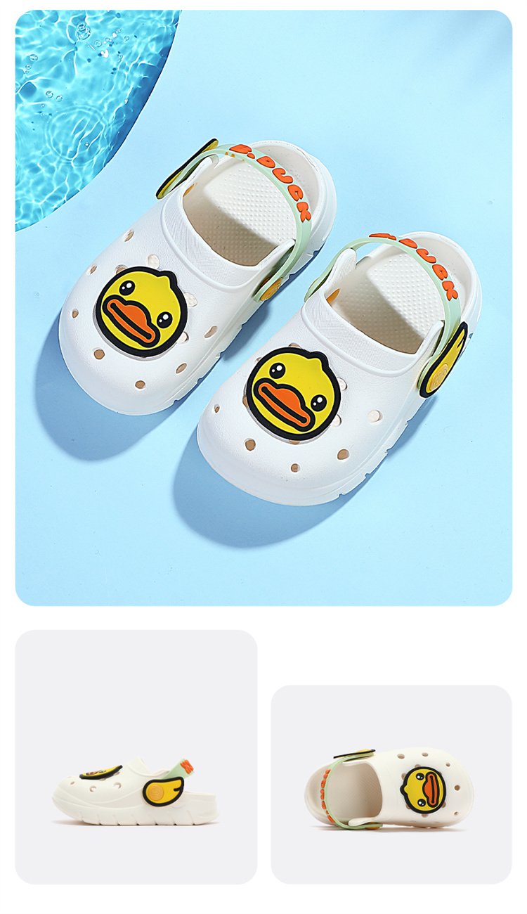 B.Duck Children's Slippers, Summer Boys' Sandals, Girls' Cartoon Cute Home Shoes, 5901 Beige, Size 30 22