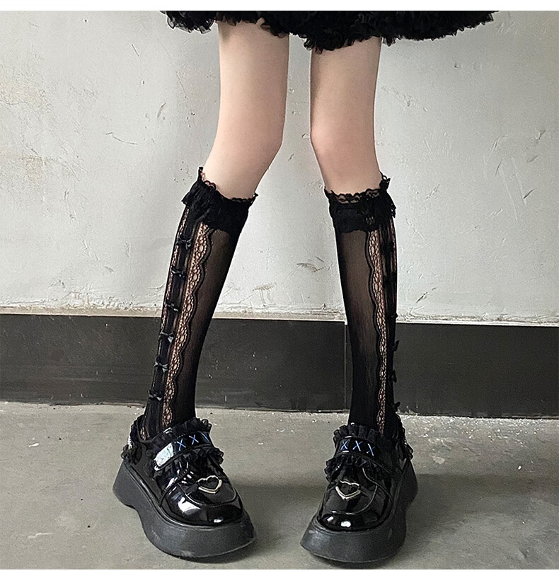 LangSha Silk Stockings for Women, Thigh-High Socks, Thin Spring And Summer Style, Y2k Hot Girl Schoolgirl Style, Lace Trim, Bow, Mid-Calf Socks 6