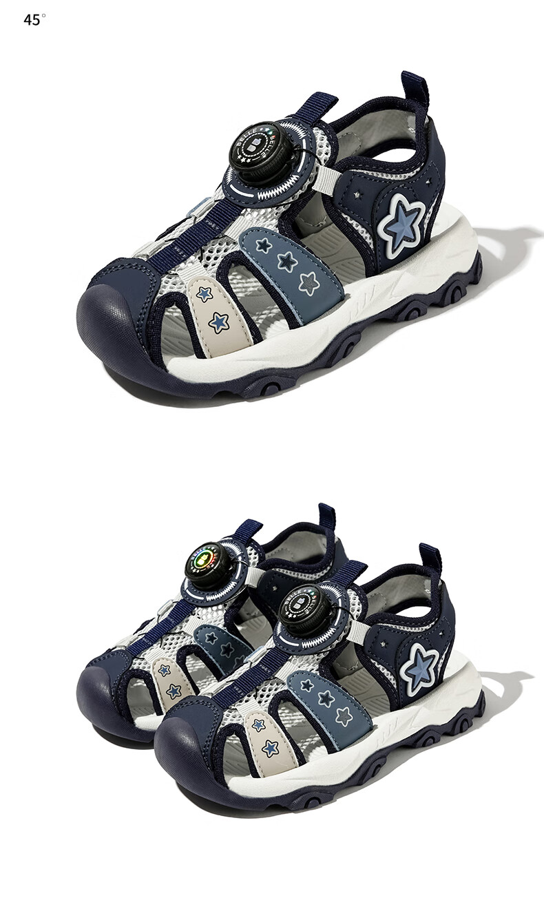 Belle [No-Tie Buckle] Children's Sandals, Summer Boys' Beach Sandals, Closed-Toe Shoes, Outdoor Sports Casual Shoes, Blue, Size 30 8