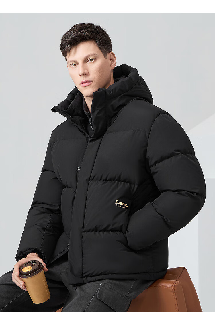 DANCING WOLVES [Black Graphene + 90% Duck Down] Winter Hooded Thick Warm Men's down Jacket, Style 001 Black, Size 180 11