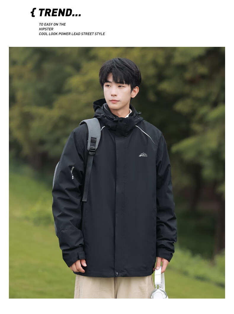 Huili Three-In Jacket for Men, Autumn And Winter Fleece-Lined Outdoor Windproof Mountaineering Coat, Men's Clothing, Black, 3XL 14