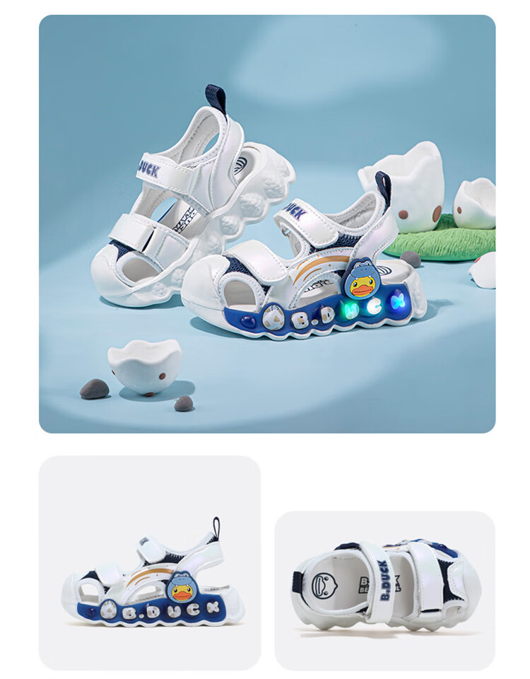 B.Duck Children's Sandals, Cartoon Fashionable Shoes for Boys And Girls, Summer Closed-Toe Beach Shoes, 5006 White-Pink, Size 30 14