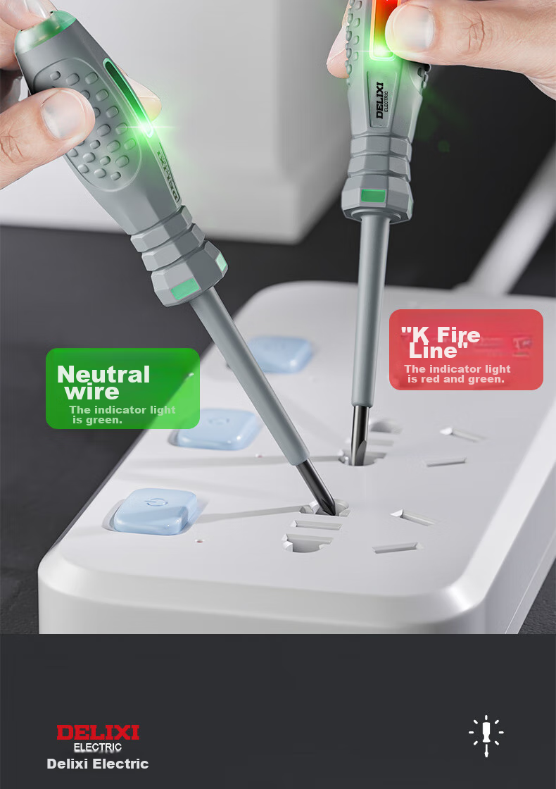 DELIXI Electric Pen for Electricians, Smart Wire Tester with Leakage Detection, High-Strength Screwdriver Voltage Detector Pe 7