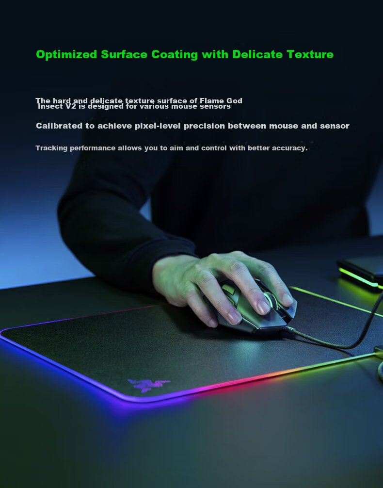 Razer Flame Dragon Hard Fine Texture Mouse Pad, RGB Color-Changing Illuminated Hard USB Gaming Mouse Pad, Flame Dragon V2 2
