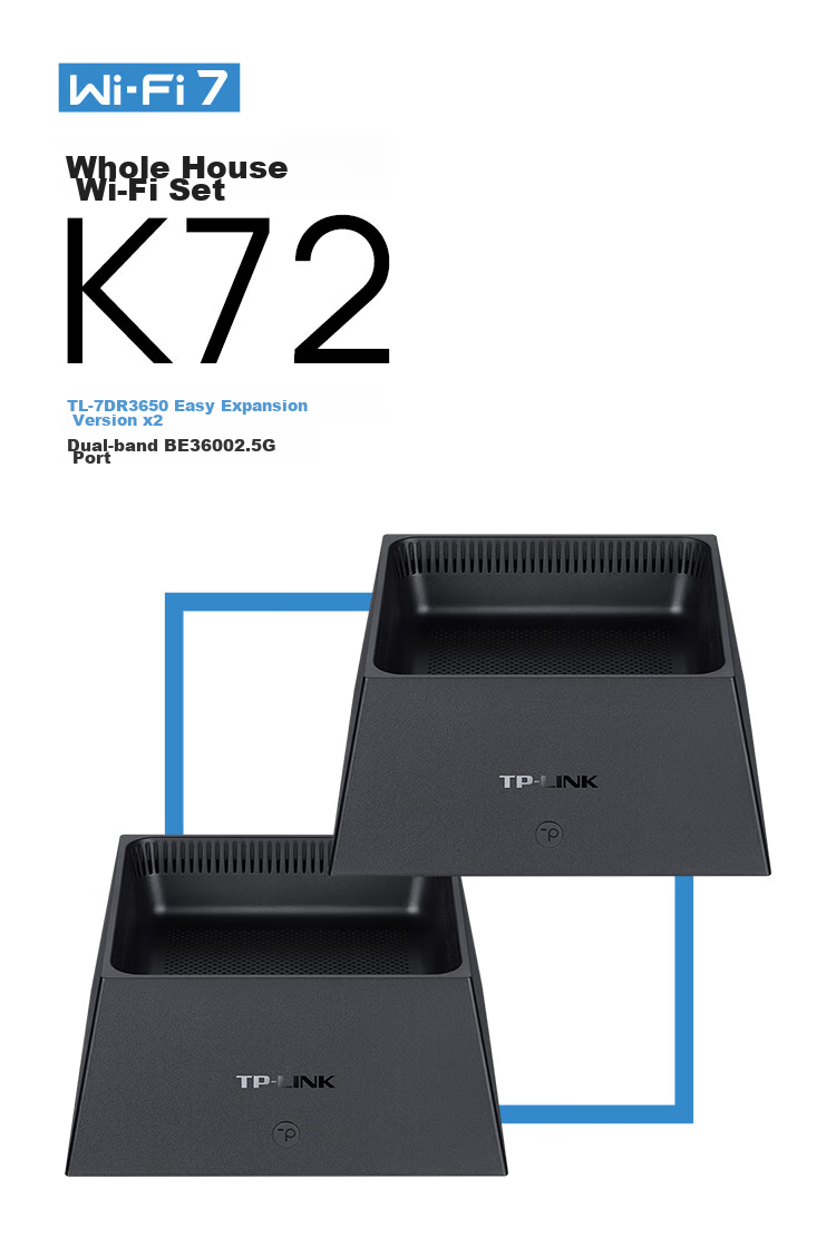 TP-LINK Whole-House WiFi 7 Parent-Child Router, BE3600 Distributed Two-Pack K72 Gigabit Wireless Dual-Band 2.5G Network Port, Easy Expansion for Large Villas, Plug And Play 1