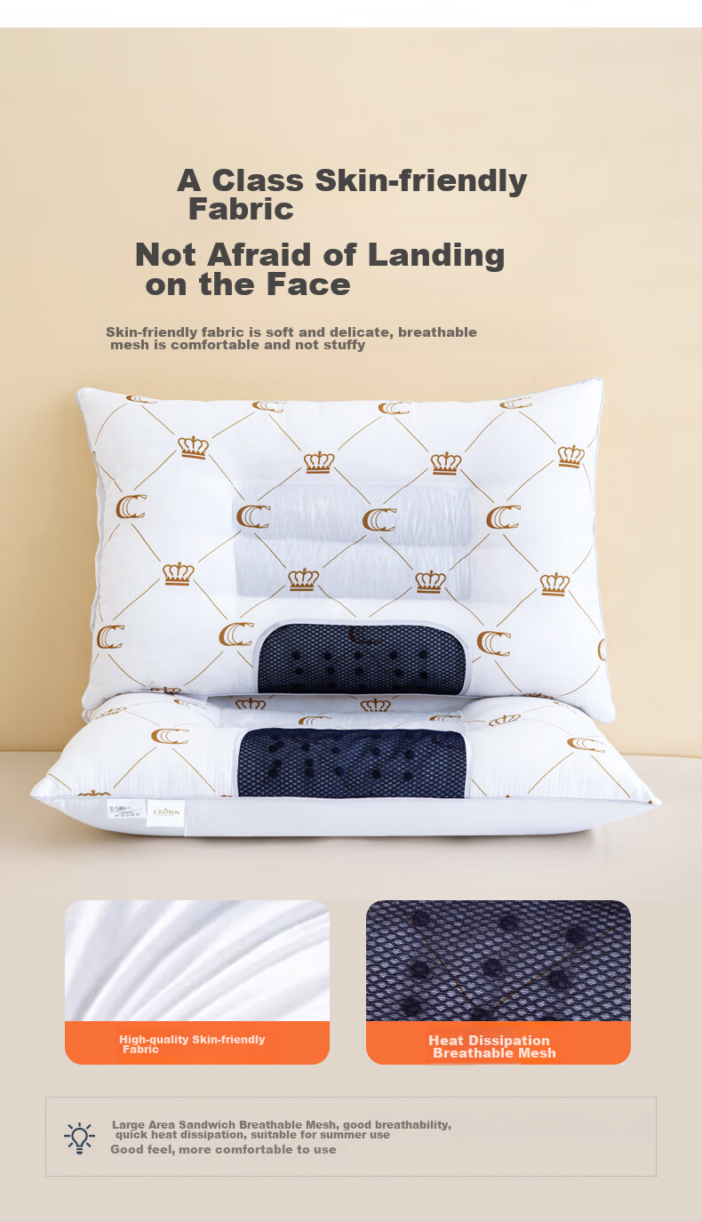 CROWN Cassia Seed Pillow for Neck Support, Deep Sleep Pillow for Women And Men, Summer Hotel Pillow Core, Adult Size, One Pair 3