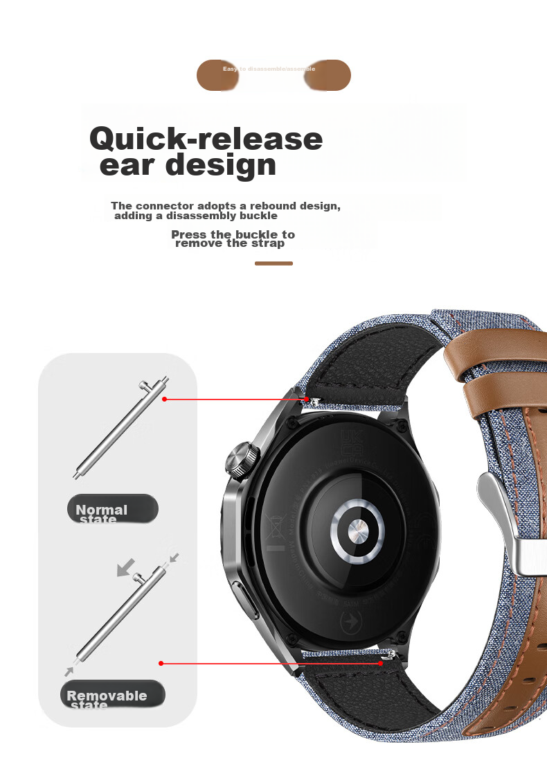Weiqiantu Suitable for Huawei Watch GT6/GT5/GT4/watch4pro/watch3pro/GT3pro/Leather Strap 46/48 Dial [Denim Blue] 7