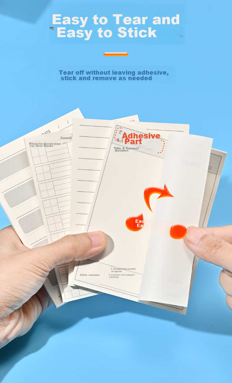NVV Error Correction Sticky Notes, No-Copy Sheets, 4-Pack Self-Adhesive Memo Pads for Students, Lined Paper for English Vocabulary And Math Exam Error Correction, BL-12 9