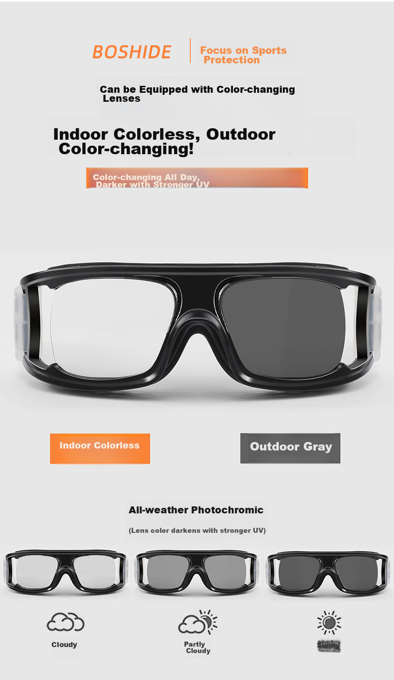 Boshide Basketball Glasses, Nearsighted Glasses, Sports Goggles for Men And Women, Can Be Fitted with Prescription Lenses, Black, No Prescriptio 10