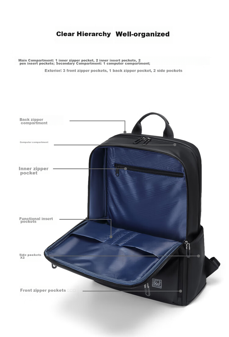 GOLF Backpack for Men, 15.6-Inch Laptop Bag, Multi-Compartment Lightweight Business Casual Travel Backpack for Students 7