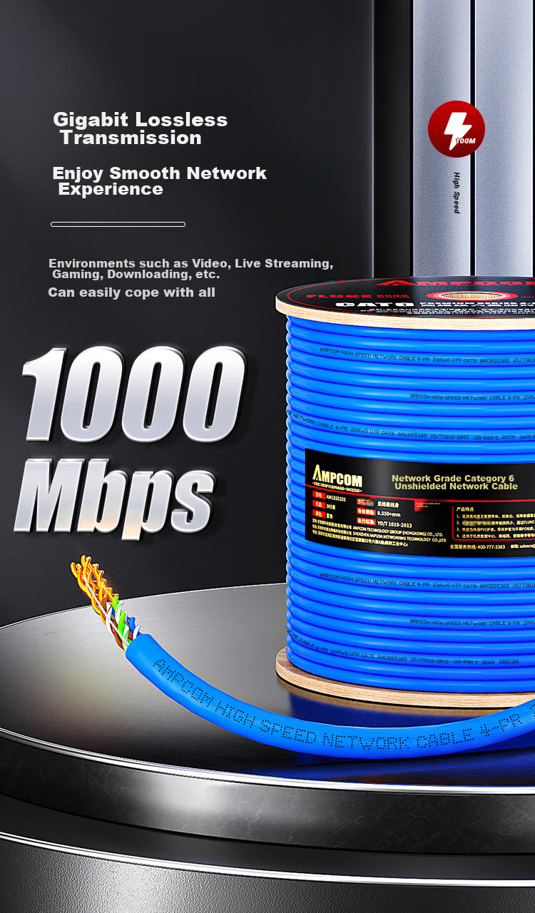 AMPCOM Pure Copper Category 6 Gigabit Ethernet Cable, Data Center Wiring UTP High-Speed Network Cable, CAT6 Unshielded Oxygen-Free Copper POE Power Supply Twisted Pair Cable, 25 Meters AMC655025 4