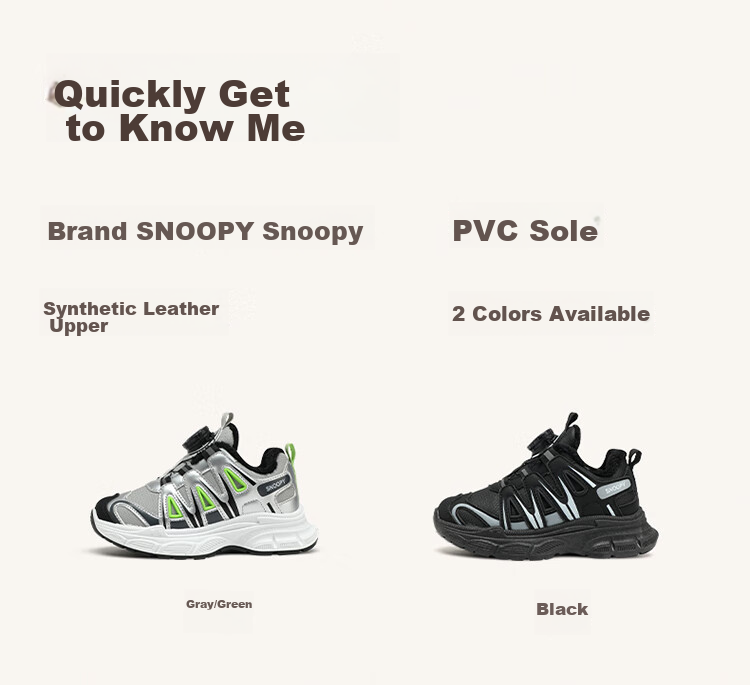 SNOOPY Boys' Sports Shoes, Children's Breathable Casual Shoes, Student Soft-Soled Comfortable Running Shoes, 7889 Black, Size 26 16