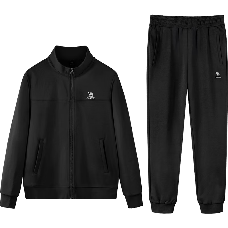 CAMEL Casual Sports Set for Women, Stand-Up Collar Classic Style Long Sleeve Long Pants Spring Autumn Sports Meet Knitted Two-Piece Sportswear