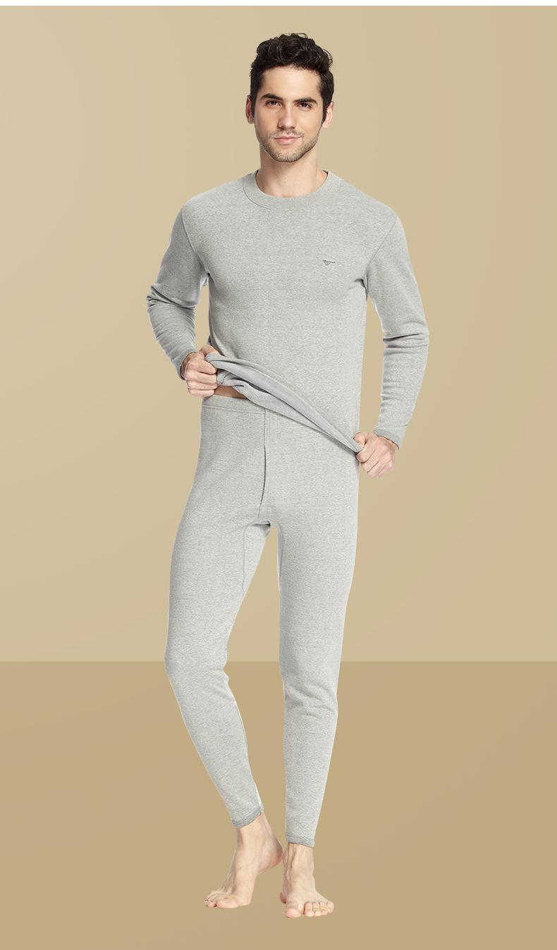 SEPTWOLVES Mid-High Collar Fleece-Lined Thickened Thermal Underwear Set for Men Autumn Winter Warm Clothing 24