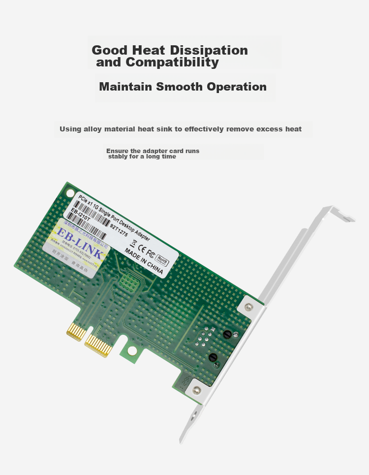 EB-LINK Intel I210 Chip PCI-E X1 Gigabit Single-Port Desktop Wired Network Card Server Supports Linux 5