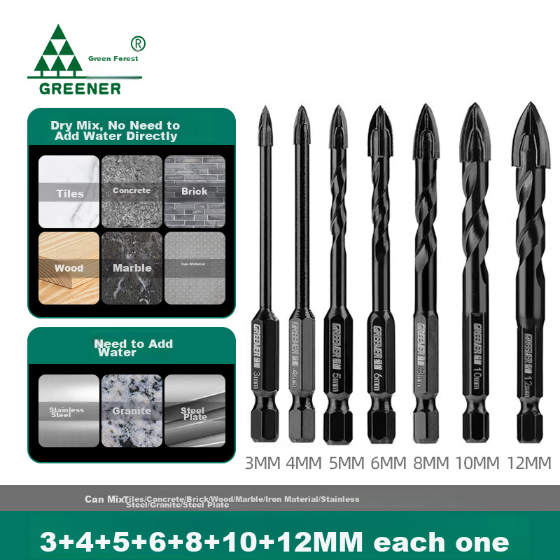 GREENER Ceramic Tile Cross Drill Bit, High Hardness Four-Blade Impact King Drill, for Drilling Holes in Concrete And Glass, Specialized for Rapid Chip Removal
